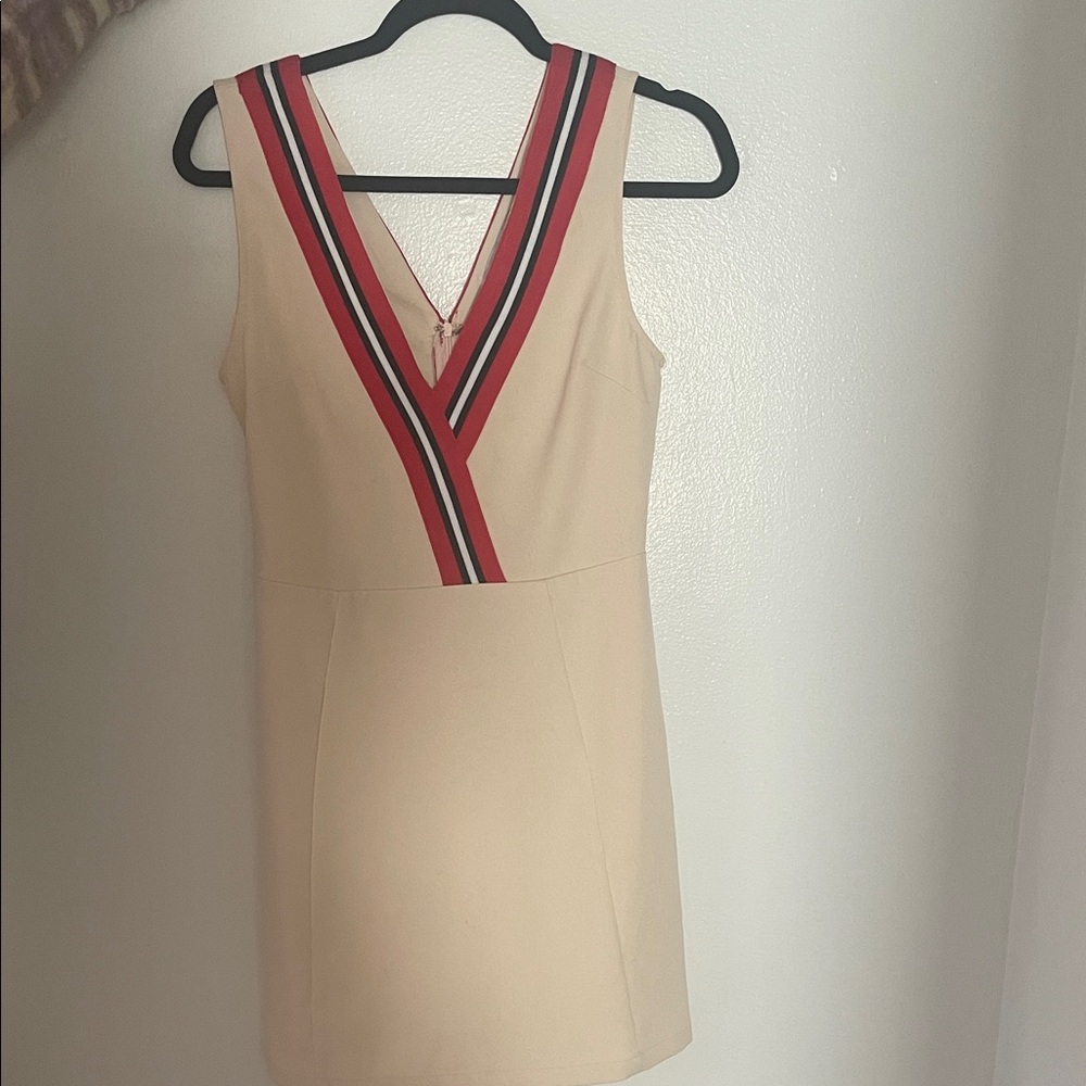 English Factory Cream Mini Dress with Red and Black Stripes